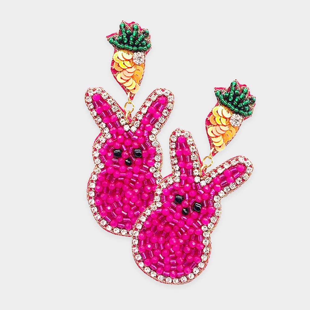 Hot Pink Peeps Beaded Easter Bunny Dangle Earrings