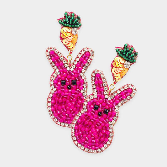 Hot Pink Peeps Beaded Easter Bunny Dangle Earrings