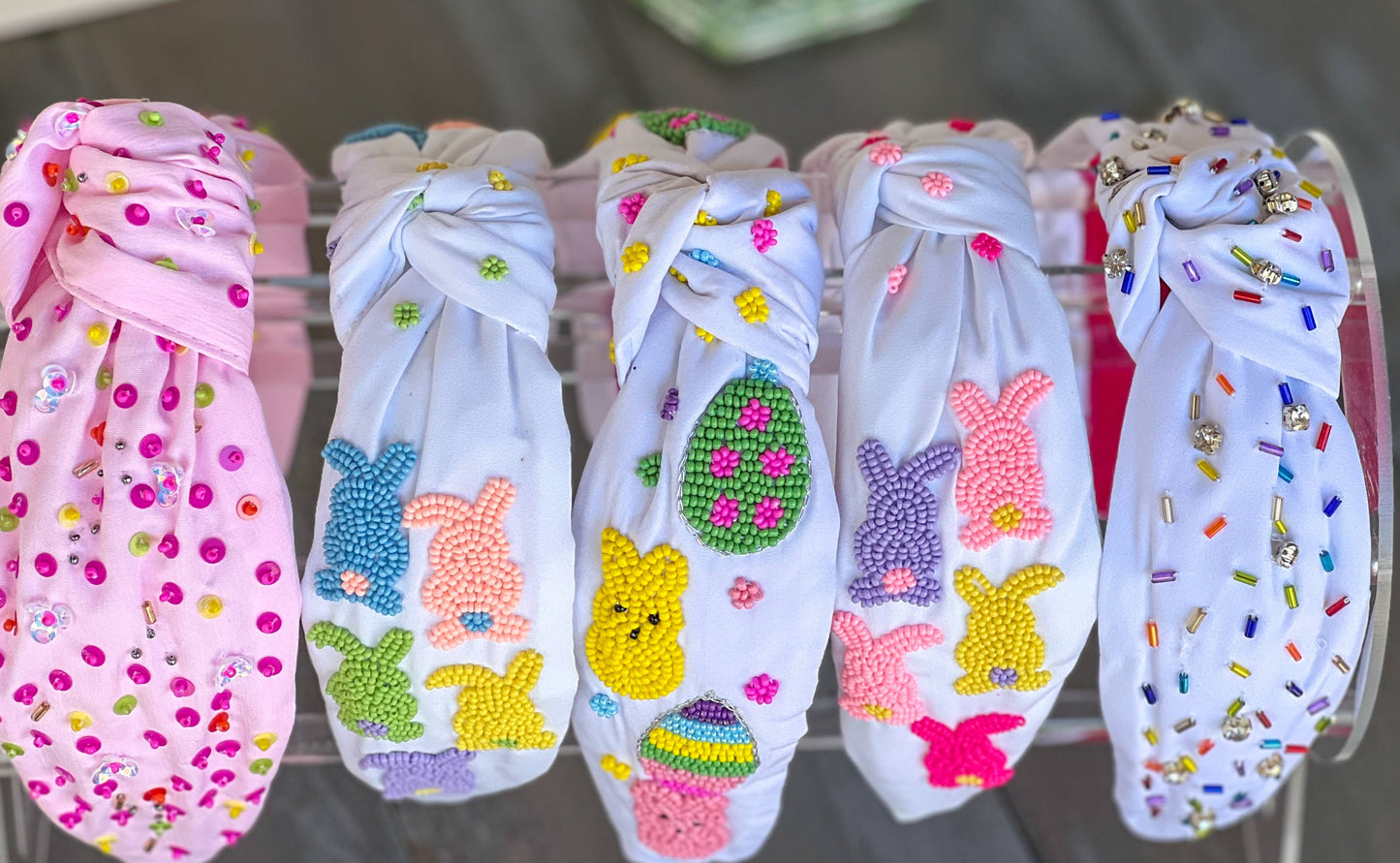 Easter Bunny Bums Seed Bead Front Knot Headband