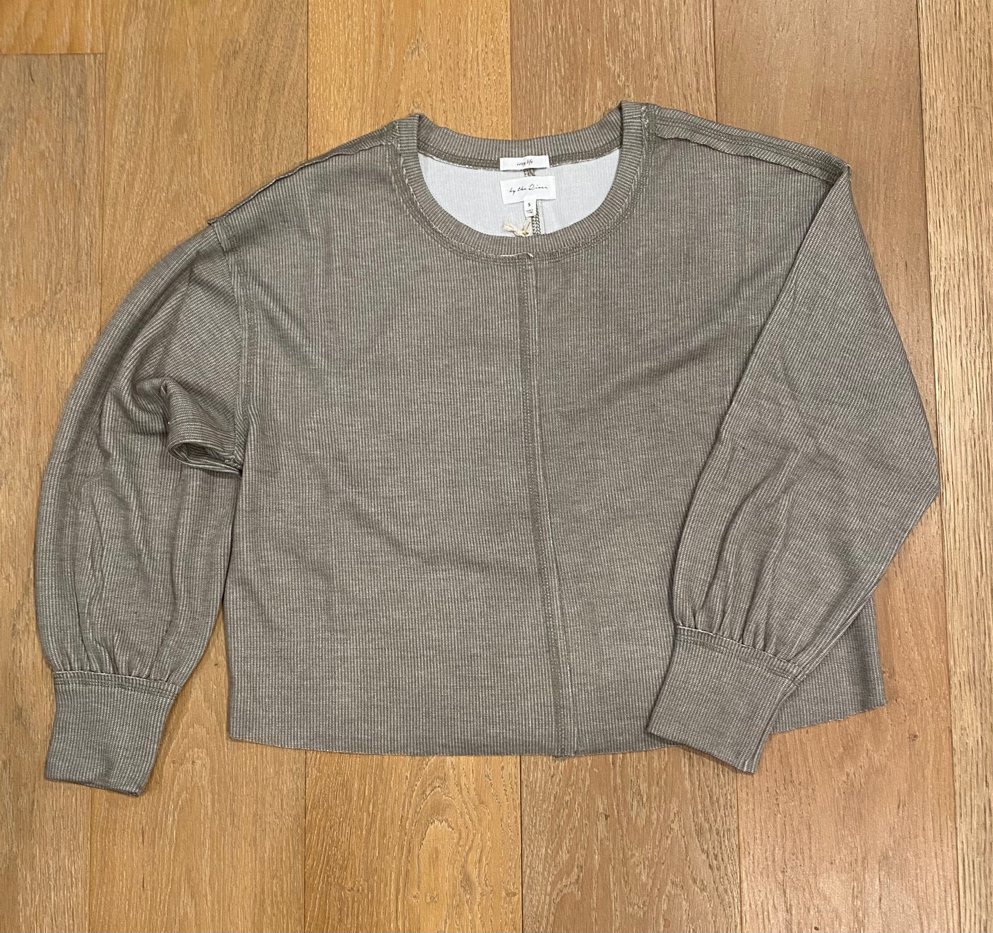 Ribbed Drop Sleeve Knit Top, Light Olive