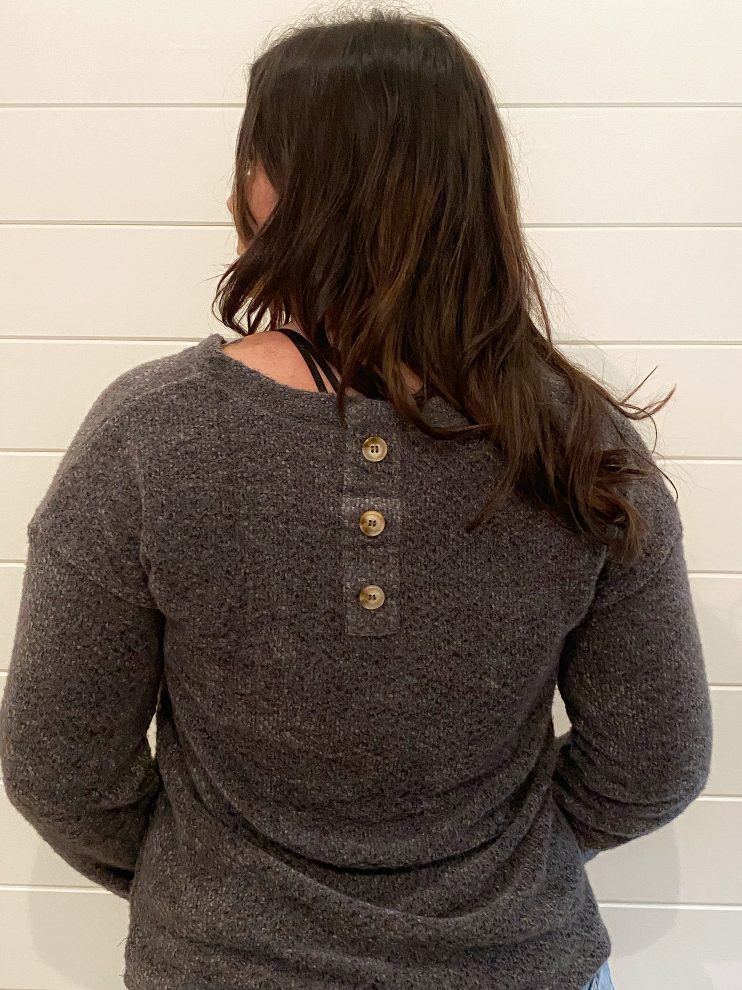 V Neck Sweater with three button detail on back