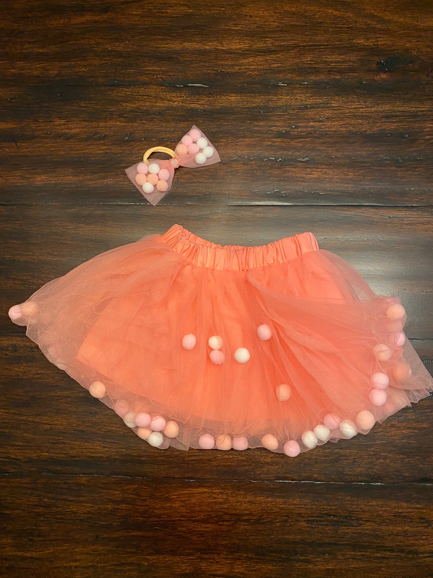 Pom Pom Tutu & Pom Pom Hair Tie - Dusty Rose