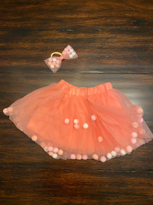 Pom Pom Tutu & Pom Pom Hair Tie - Dusty Rose