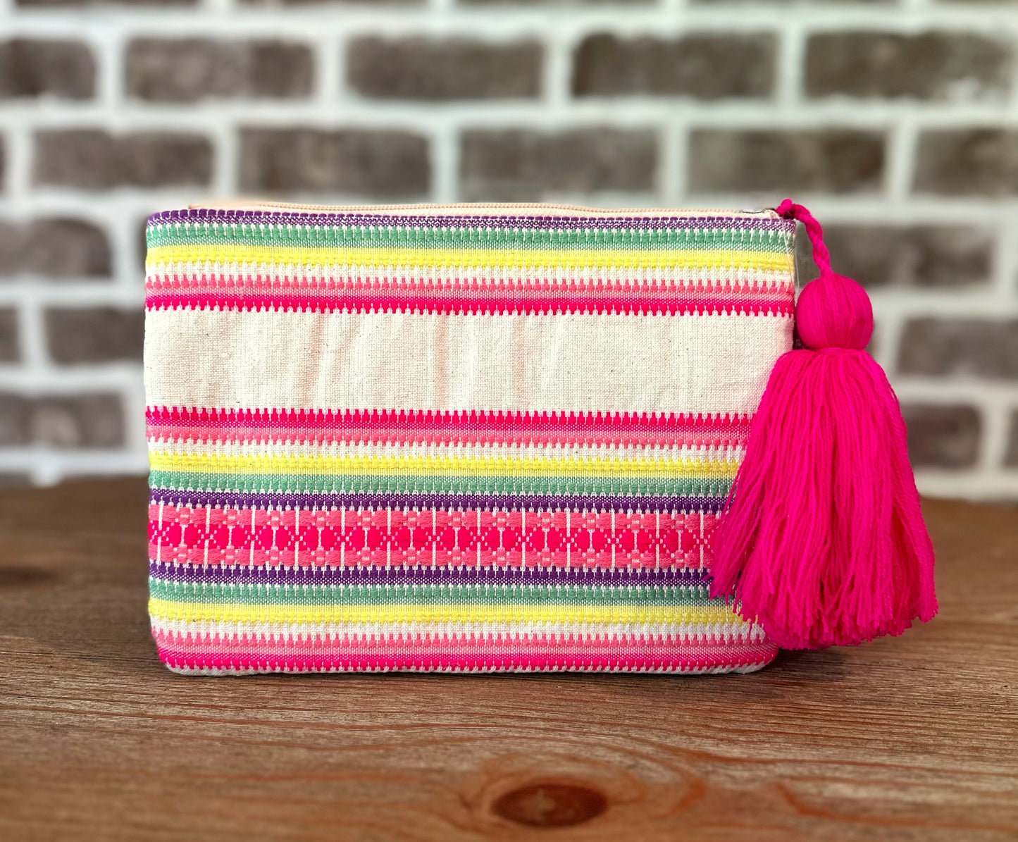 Striped Multicolored Pocket Book with Pink Tassel