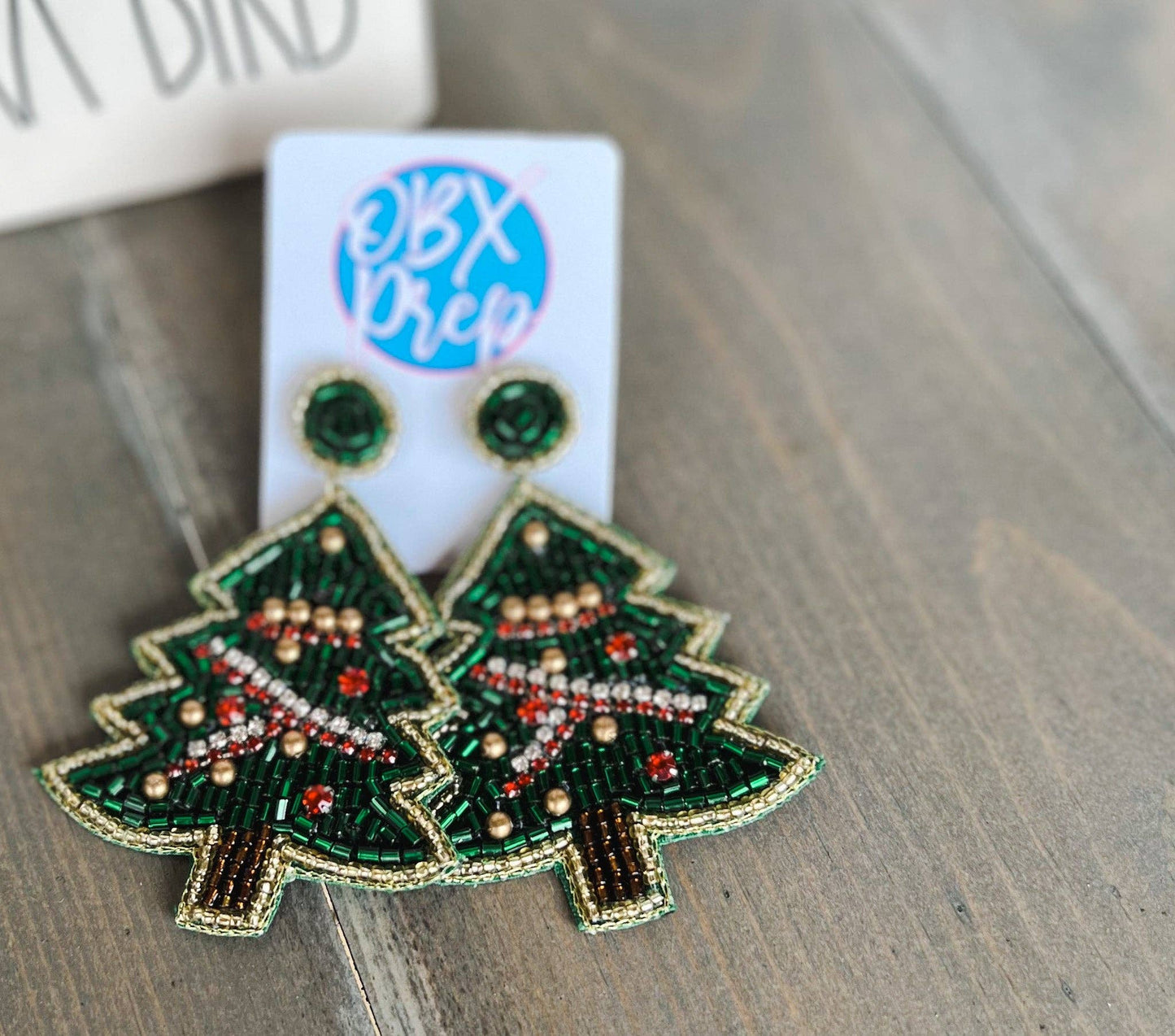 Red & Gold Seed Beaded Christmas Tree Earrings