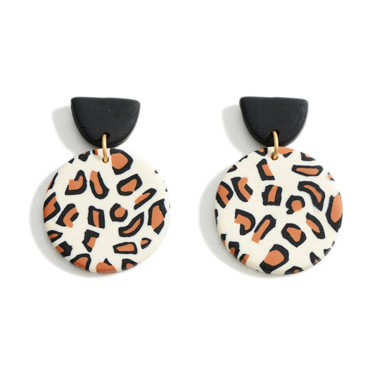 Leopard Print Polymer Clay Dangle Earrings