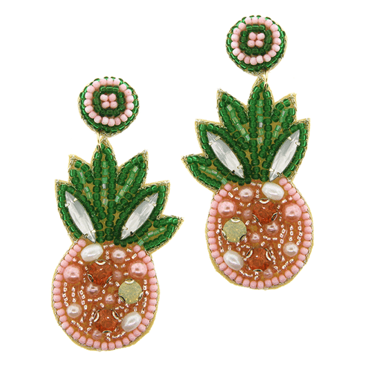 Pink Pineapple Sead Bead Dangle Earrings