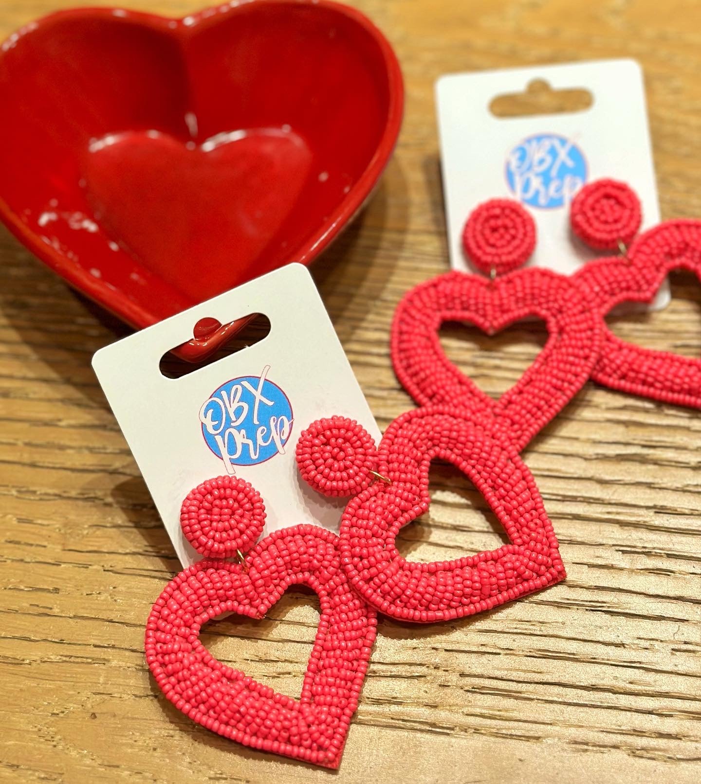 Hot Pink Valentine's Day Beaded Open Heart Drop Earrings